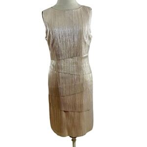 Alex Marie‎ Women's Dress Gold Layered Sleeveless Holiday Midi Dress Size 10